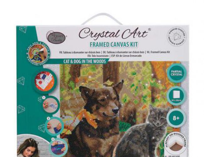 CRYSTAL ART MOUNTED KIT - CAT & DOG IN THE WOOD