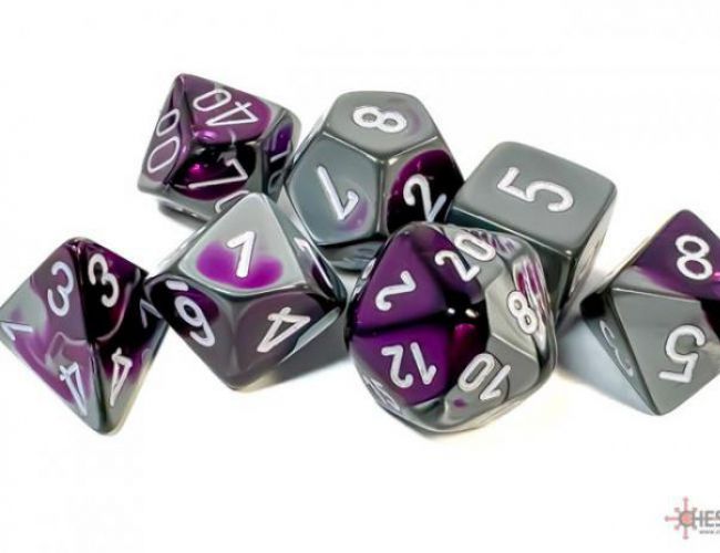 CHX DICE BLOCK 26432 - GEMINI PURPLE-STEEL/WHITE (7 DIE SET)