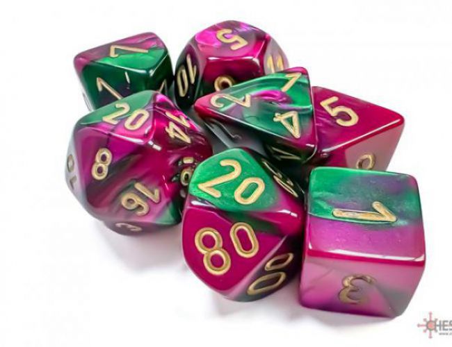 CHX DICE BLOCK 26434 - GEMINI GREEN-PURPLE/GOLD (7 DIE SET)