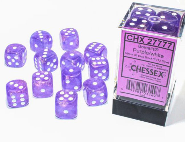 CHX DICE BLOCK 27777 - BOREALIS PURPLE/WHITE (12d6 16mm)