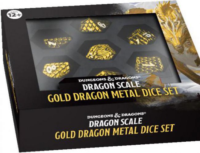 DND DICE SET - METAL GOLD DRAGON SCALE (7 DICE)