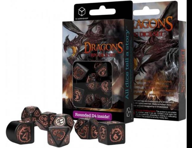 DRAGONS MODERN DICE SET - BLACK & COPPER