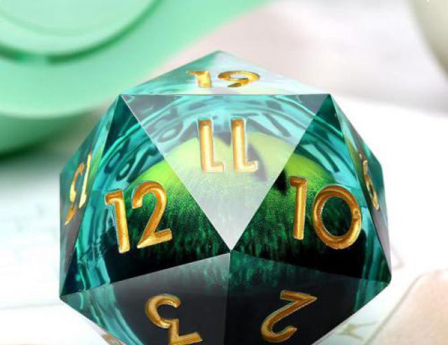 LARGE SPINDOWN D20 33mm GREEN DRAGON EYE