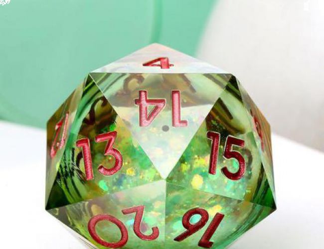 LARGE SPINDOWN D20 33mm MAELSTROM OF DREAMS - GREEN & YELLOW