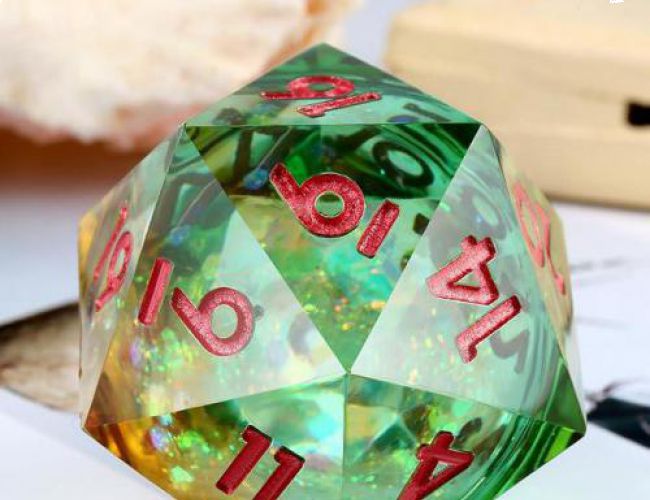 LARGE D20 (35mm) MAELSTROM OF DREAMS - GREEN & YELLOW
