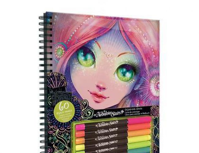 NEBULOUS STARS COLOURING BOOK - BLACK PAGES - WITH 8 NEON GEL PENS