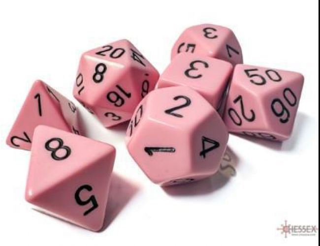 CHX DICE BLOCK 25464 - OPAQUE PASTEL PINK/BLACK (7 DIE SET)