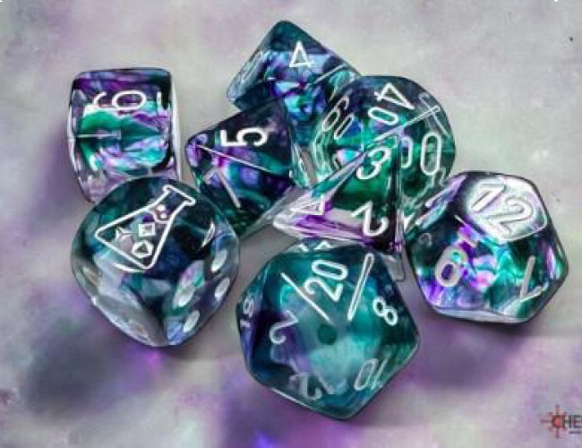 NEBULA 7-DIE SET POLYHEDRAL FLUORITE/WHITE (WITH BONUS DIE)