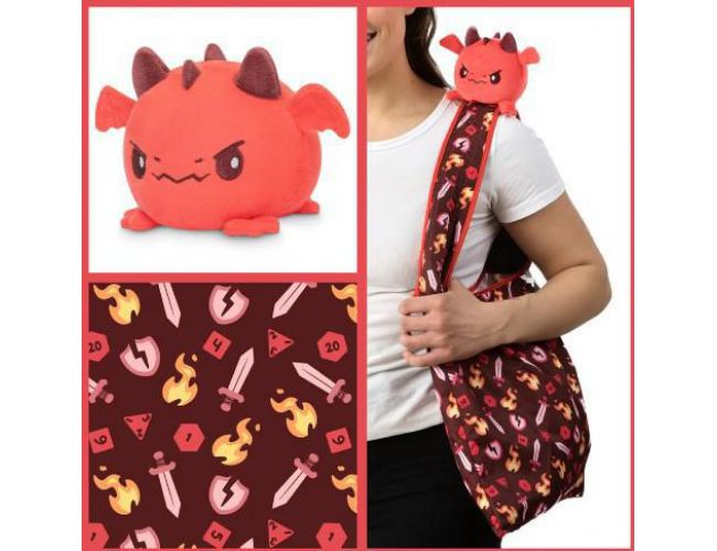 TOTE BAG WITH PLUSHIE (DARK RED + RED DRAGON)