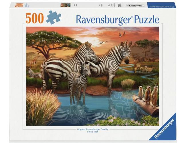 RAVENSBURGER 500PC PUZZLE - ZEBRAS AT WATERHOLE