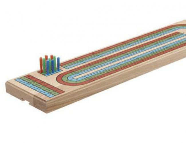 CRIBBAGE BOARD - 3 COLOUR TRACK WITH PEGS (CHH GAMES BRAND)