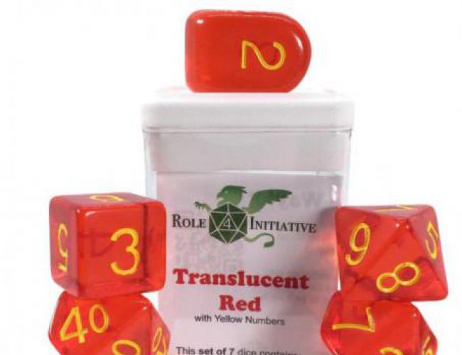 ROLE 4 INITIATIVE DICE - SET OF 7 DICE: TRANSLUCENT RED W/ YELLOW ARCH'D4