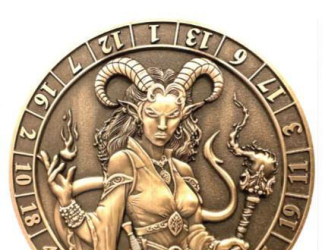 DICE COIN D20 FEMALE TIEFLING WARLOCK