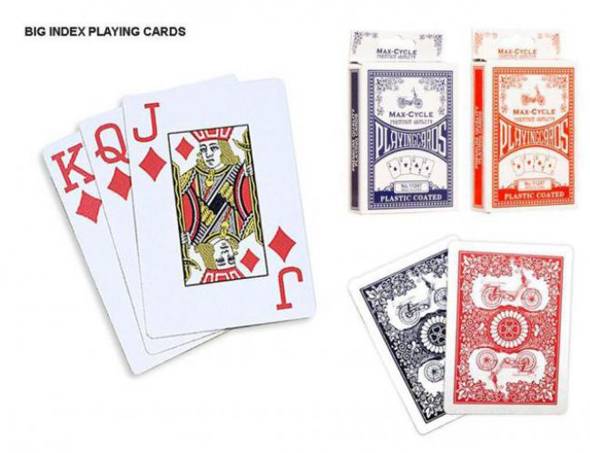LARGE INDEX PLAYING CARDS (MAX-CYCLE BRAND, RED OR BLUE BACKS)