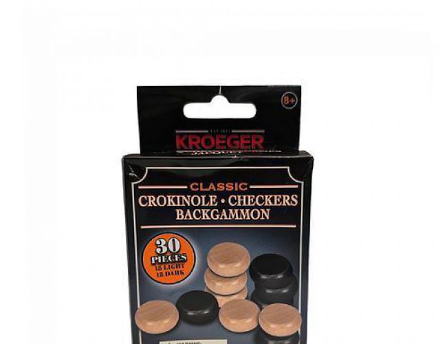 CLASSIC CROKINOLE, CHECKERS, BACKGAMMON WOODEN DISKS (30 pcs)